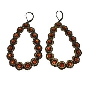 Rhinestone cowgirl gemstone drop earrings orange and bronze